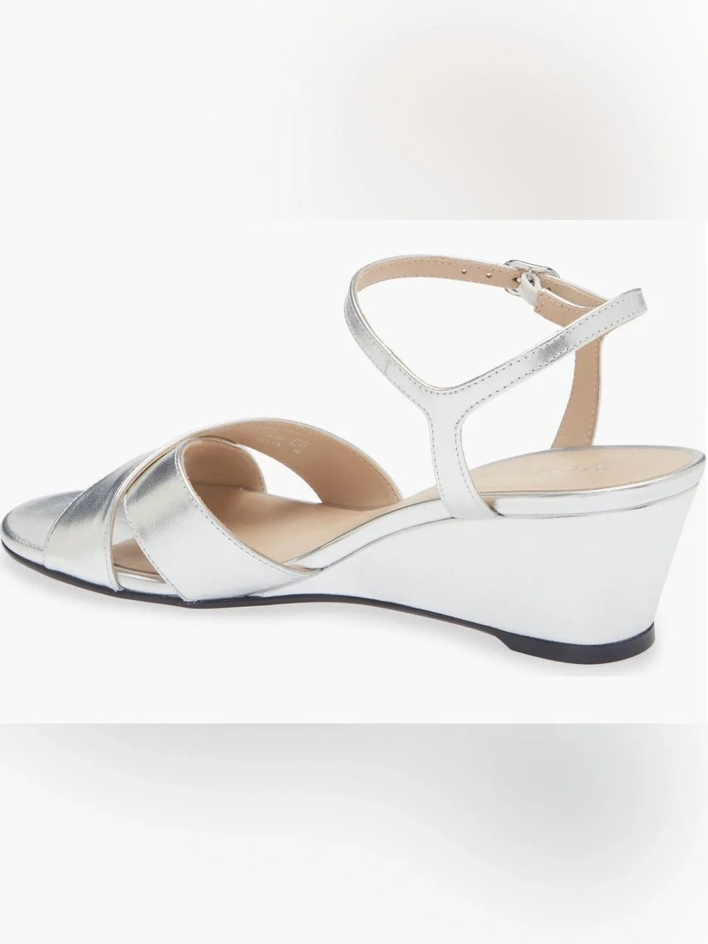 Stuart Weitzman Dayna Ankle Strap Wedge Silver Sandal Woman’s Size 6 NWOB
